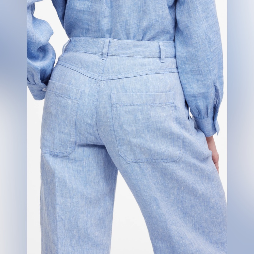 NWT Madewell The Zoe Relaxed Wide Pant in 100% Linen In Sunfaded Blue - Picture 4 of 7